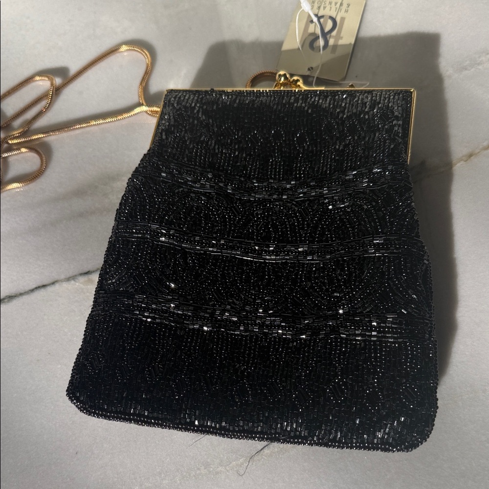 Hillard & Hanson Black Beaded Clutch with Gold Chain - Picture 2 of 8